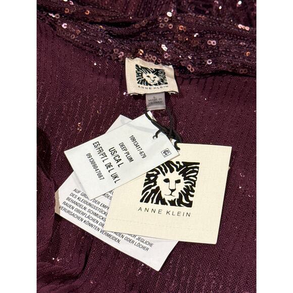 Anne Klein Deep Plum Sequin Embellished Open Front Jacket Jacket L NWT - Picture 6 of 8